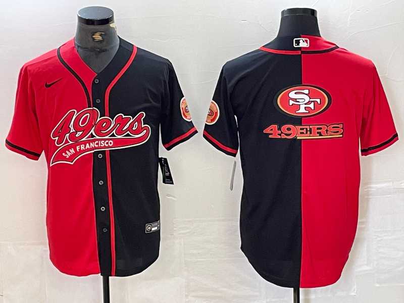 Mens San Francisco 49ers Big Logo Red Black White Blue Two Tone Stitched Baseball Jersey